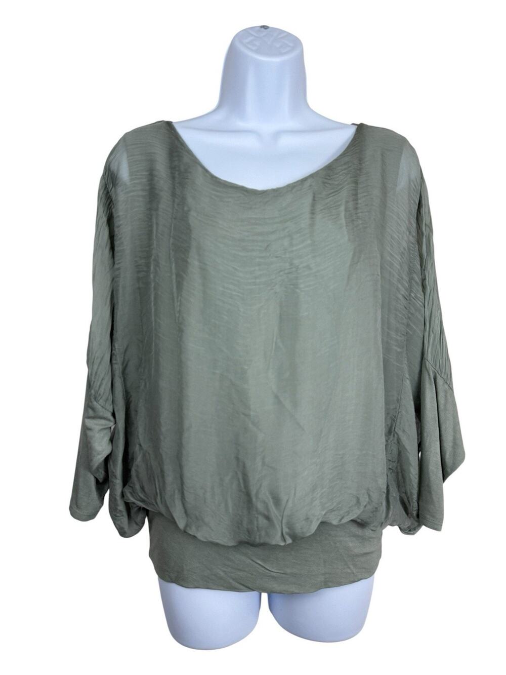 Gigi Moda Italy 100% Silk Blouse Small Sage Green Lagenlook Batwing Tunic Top
